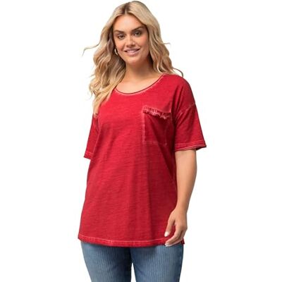 Ulla Popken dam, oversized, Cold Dye, rundad v-ringad t-shirt, röd, 42-44 Ulla Popken dam, oversized, Cold Dye, rundad v-ringad t-shirt, röd, 42-44