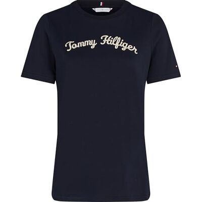 Tommy Hilfiger Dam Reg Script C-nk Ss S/S T-shirt, Öken himmel, XXS Tommy Hilfiger Dam Reg Script C-nk Ss S/S T-shirt, Öken himmel, XXS