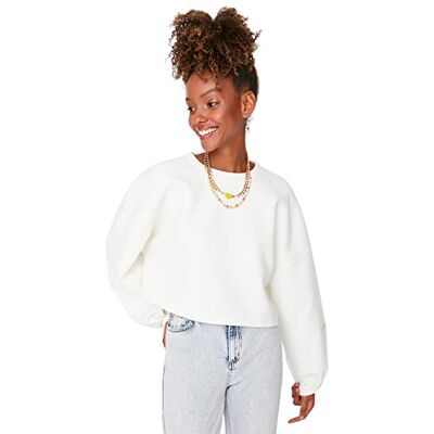 Trendyol Dam crew neck vanlig oversize tröja, ecru, S, ecru Trendyol Dam crew neck vanlig oversize tröja, ecru, S, ecru