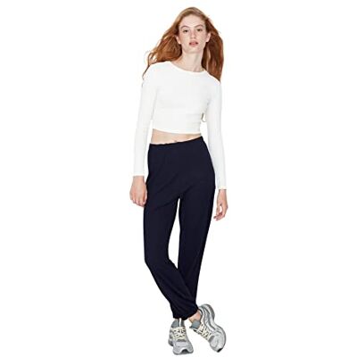 Trendyol Dam myskläder hög midja elastisk manschett joggingbyxor marinblå, marinblå, XL Trendyol Dam myskläder hög midja elastisk manschett joggingbyxor marinblå, marinblå, XL