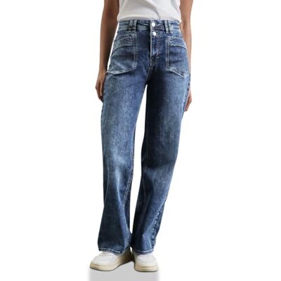 Street One dam Stil denim-breda ben, lös passform, hw, wideleg, medelblå A378403 Street One dam Stil denim-breda ben, lös passform, hw, wideleg, medelblå A378403