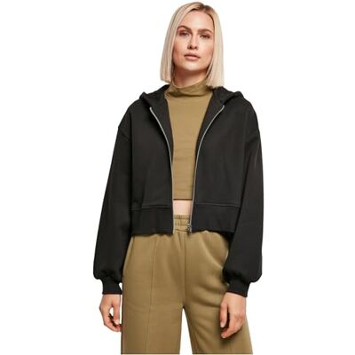 Urban Classics Dam kort överdimensionerad dragkedja jacka sweatshirt, svart, XL Urban Classics Dam kort överdimensionerad dragkedja jacka sweatshirt, svart, XL