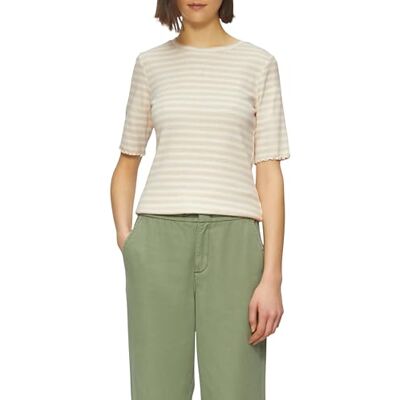 s.Oliver Ribbad T-shirt med dekorativ fåll, Beige, 42 s.Oliver Ribbad T-shirt med dekorativ fåll, Beige, 42