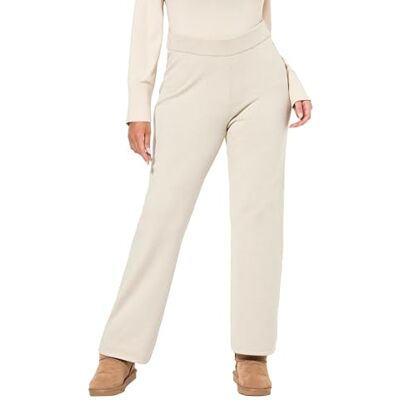 Ulla Popken dam stora storlekar överdimensionerade plus size stickade byxor, vida ben, elastisk linning, formstabil finstickad, Beige, 53W / 32L Ulla Popken dam stora storlekar överdimensionerade plus size stickade byxor, vida ben, elastisk linning, formstabil finstickad, Beige, 53W / 32L