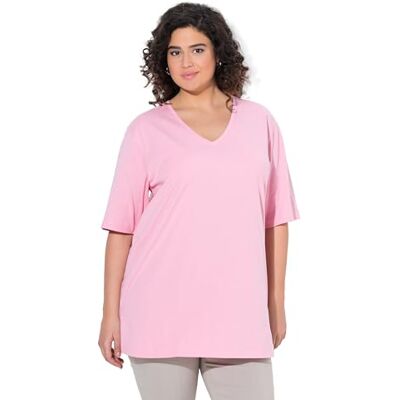 Ulla Popken damer stora storlekar överdimensionerade plus size t-shirt, V-hals, avslappnad, halvärm, ROSA, 42-44 Ulla Popken damer stora storlekar överdimensionerade plus size t-shirt, V-hals, avslappnad, halvärm, ROSA, 42-44
