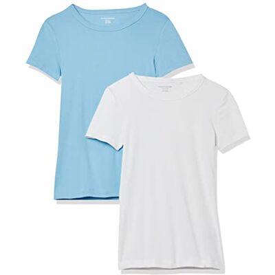 Amazon Essentials Women's Kortärmad T-shirt med rund hals smal passform, Pack of 2, Ljusblå/Vit, M Amazon Essentials Women's Kortärmad T-shirt med rund hals smal passform, Pack of 2, Ljusblå/Vit, M