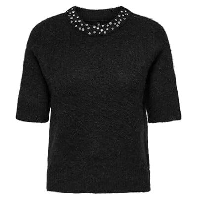 ONLY Onlrina Life Ss strass O-hals KNT, svart, XS ONLY Onlrina Life Ss strass O-hals KNT, svart, XS
