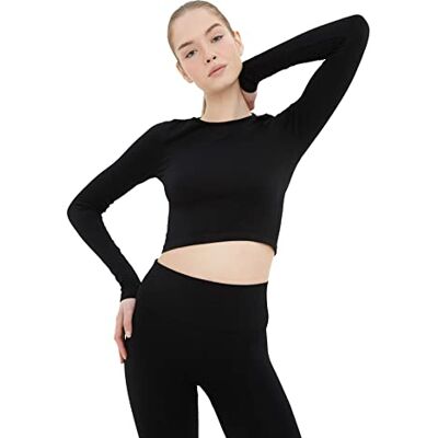 Trendyol Kvinnors svart sömlös skörde-sportblus blus, svart, extra liten Trendyol Kvinnors svart sömlös skörde-sportblus blus, svart, extra liten