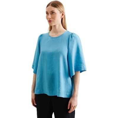 Seidensticker Sidenklistermärken damer skjorta blus – mode blus – normal passform – rund hals – kortärmad – 100% linne, Turkos, 40 Seidensticker Sidenklistermärken damer skjorta blus – mode blus – normal passform – rund hals – kortärmad – 100% linne, Turkos, 40