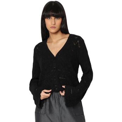VERO MODA dam Vmlua Ls V-hals kort cardigan Noos tröja, svart, XL VERO MODA dam Vmlua Ls V-hals kort cardigan Noos tröja, svart, XL