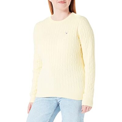 GANT Dam stretch bomull kabel C-hals tröja, citronad gul, standard, Lemonad gul, XL GANT Dam stretch bomull kabel C-hals tröja, citronad gul, standard, Lemonad gul, XL