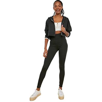 Trendyol Kvinnors antracit hög midja basic stickade tights leggings, M Trendyol Kvinnors antracit hög midja basic stickade tights leggings, M