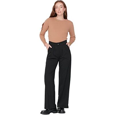 Trendyol Dam normal midja raka ben vida ben träningsbyxor, Black, M Trendyol Dam normal midja raka ben vida ben träningsbyxor, Black, M