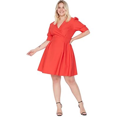 Trendyol Dam Mini Standard Relaxed Plus Size Klänning, röd, 46/L Trendyol Dam Mini Standard Relaxed Plus Size Klänning, röd, 46/L