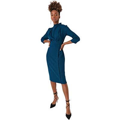 Trendyol Dam Dam Mini Bodycon asymmetrisk krage stickad storlekar klänning, svart, XS Trendyol Dam Dam Mini Bodycon asymmetrisk krage stickad storlekar klänning, svart, XS