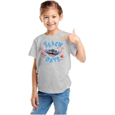 Disney Stitch "Beach Days" flickor T-shirt söt sommargrafisk T-shirt havsvibbar, tropisk tecknad stil, Grå, 10 �r Disney Stitch "Beach Days" flickor T-shirt söt sommargrafisk T-shirt havsvibbar, tropisk tecknad stil, Grå, 10 �r