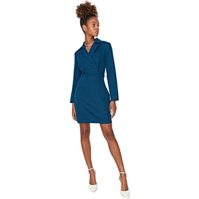 Trendyol Dam Mini Bodycon Crew Neck Knit Dress Klänning, Teal, 42 Trendyol Dam Mini Bodycon Crew Neck Knit Dress Klänning, Teal, 42