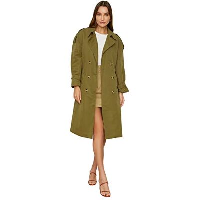Trendyol Dam överdimensionerad dubbelknäppt vävd trenchcoat, Khaki, 62 Trendyol Dam överdimensionerad dubbelknäppt vävd trenchcoat, Khaki, 62