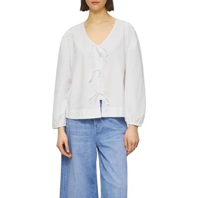 s.Oliver lekfull popline-blus med rosetter och puffärmar, Vit, 44 s.Oliver lekfull popline-blus med rosetter och puffärmar, Vit, 44
