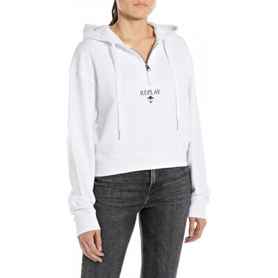 Replay Dam cropped huvtröja Pure Logo kollektion, 001 vit, XS Replay Dam cropped huvtröja Pure Logo kollektion, 001 vit, XS