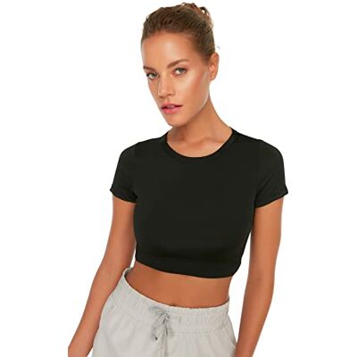 Trendyol Kvinnors Black Crop Sports Blus, M Trendyol Kvinnors Black Crop Sports Blus, M