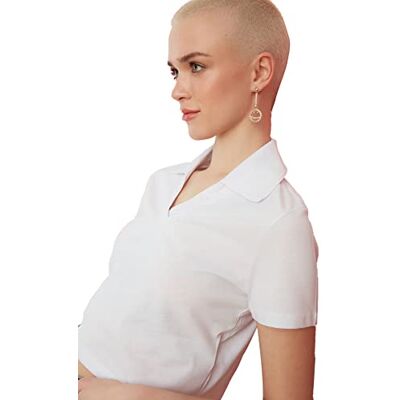 Trendyol Kvinnors vit V-ringad skörd stickad t-shirt, vit, liten Trendyol Kvinnors vit V-ringad skörd stickad t-shirt, vit, liten