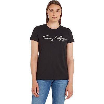 Tommy Hilfiger T-shirt för kvinnor, Svart (Masters svart), XXS Tommy Hilfiger T-shirt för kvinnor, Svart (Masters svart), XXS