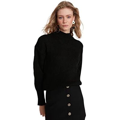 Trendyol Stående krage för kvinnor vanlig tröja sweatshirt, svart, M, Svart Trendyol Stående krage för kvinnor vanlig tröja sweatshirt, svart, M, Svart