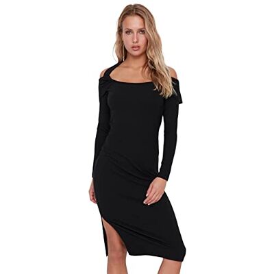 Trendyol Dam midi basic smal vävd klänning, Svart, XS Trendyol Dam midi basic smal vävd klänning, Svart, XS