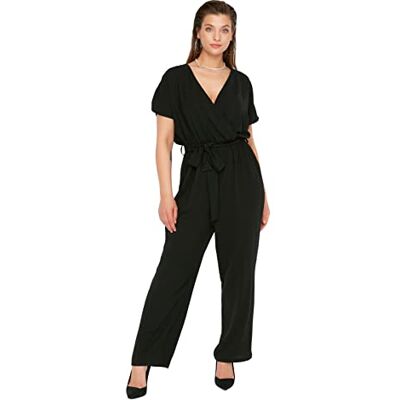 Trendyol Dam vanlig vävd plus storlek overalls overalls damdräkt, svart, 74 Grande taille Trendyol Dam vanlig vävd plus storlek overalls overalls damdräkt, svart, 74 Grande taille