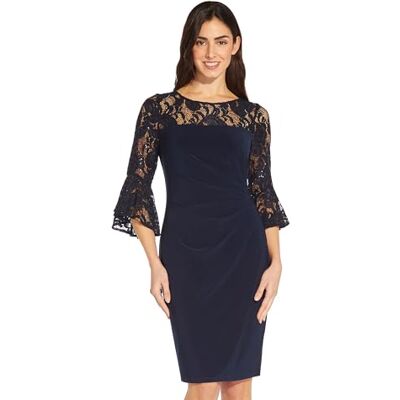 Adrianna Papell Women's Bell Sleeve Jersey Drape Dress, Midnight Adrianna Papell Women's Bell Sleeve Jersey Drape Dress, Midnight