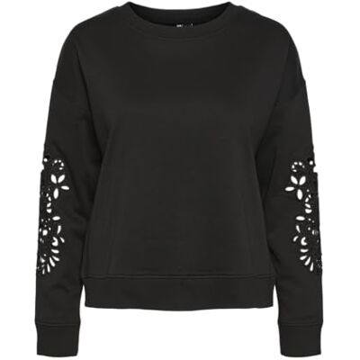 PIECES PCRIANNA LS Emboridery Sweat, svart, XS PIECES PCRIANNA LS Emboridery Sweat, svart, XS