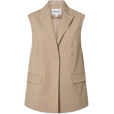 PIECES Dam Pcrosa Split Vest, Greige, S PIECES Dam Pcrosa Split Vest, Greige, S