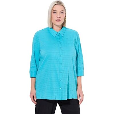 Ulla Popken dam stora storlekar överdimensionerade plus size blus, bubbelkvalitet, skjortkrage, 3/4-ärm, Djup aqua, 42-44 plus size Ulla Popken dam stora storlekar överdimensionerade plus size blus, bubbelkvalitet, skjortkrage, 3/4-ärm, Djup aqua, 42-44 plus size