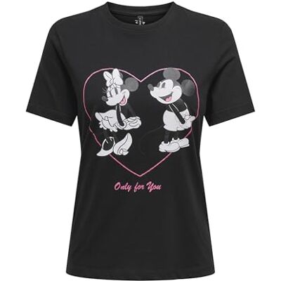 ONLY Onlmickey Life Reg S/S Valentine Top JRS, svart, M ONLY Onlmickey Life Reg S/S Valentine Top JRS, svart, M
