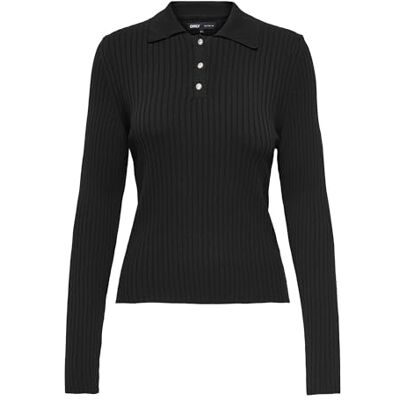 ONLY Onlelisa L/S Rib Polo Ex KNT, svart, L ONLY Onlelisa L/S Rib Polo Ex KNT, svart, L