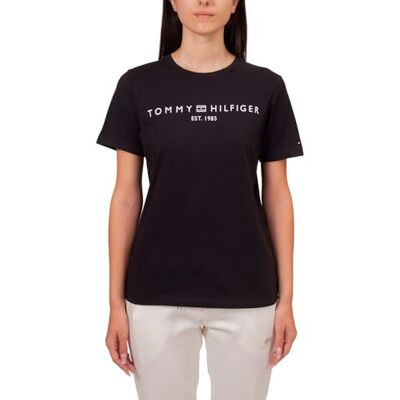 Tommy Hilfiger Kortärmad T-shirt för dam rund hals, Svart, XS Tommy Hilfiger Kortärmad T-shirt för dam rund hals, Svart, XS