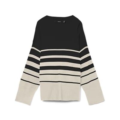 VERO MODA Vmsaba Ls O-hals randig tröja Ga Noos, svart, XL VERO MODA Vmsaba Ls O-hals randig tröja Ga Noos, svart, XL