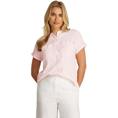Tommy Hilfiger ESS Linen WW0WW44715-damblus utan krage, Rosenröd, 40 Tommy Hilfiger ESS Linen WW0WW44715-damblus utan krage, Rosenröd, 40