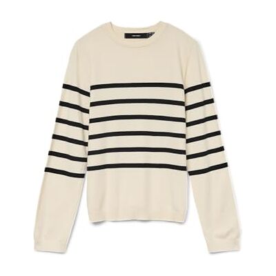 VERO MODA dam Vmsaba Plain Ls O-hals tröja Ga Noos stickad tröja, Björk/ränder: svart, M VERO MODA dam Vmsaba Plain Ls O-hals tröja Ga Noos stickad tröja, Björk/ränder: svart, M