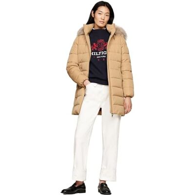 Tommy Hilfiger dam arv dun tyra kappa med päls WW0WW43234, pufferrock, khaki, M, Kaki (klassisk kaki), M Tommy Hilfiger dam arv dun tyra kappa med päls WW0WW43234, pufferrock, khaki, M, Kaki (klassisk kaki), M