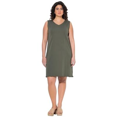 Ulla Popken damer stora storlekar plus size klänning, A-linje, jersey, V-hals, ärmlös, Olivgrå, 54-56 Ulla Popken damer stora storlekar plus size klänning, A-linje, jersey, V-hals, ärmlös, Olivgrå, 54-56