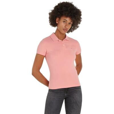 Tommy Jeans dam TJW Slim Essential Polo SS, rosa kittlade L, Kittlad rosa, L Tommy Jeans dam TJW Slim Essential Polo SS, rosa kittlade L, Kittlad rosa, L