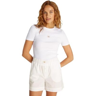 Calvin CK JEANS dam vävd etikett ribbstickad t-shirt J20J225245, vit (lysande vit), 3XL, Vit (lysande vit), 3XL Calvin CK JEANS dam vävd etikett ribbstickad t-shirt J20J225245, vit (lysande vit), 3XL, Vit (lysande vit), 3XL