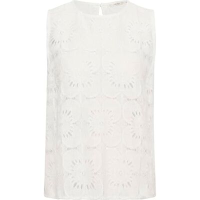 Cream dam Women's Lace Top Round Neck Sleeveless Straight Silhouette Regular Fit Blus Cream dam Women's Lace Top Round Neck Sleeveless Straight Silhouette Regular Fit Blus