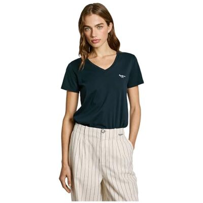 Pepe Jeans dam MACY V-hals T-shirt, blå (DULWICH BLUE), S, Blå (dulwich blå), S Pepe Jeans dam MACY V-hals T-shirt, blå (DULWICH BLUE), S, Blå (dulwich blå), S