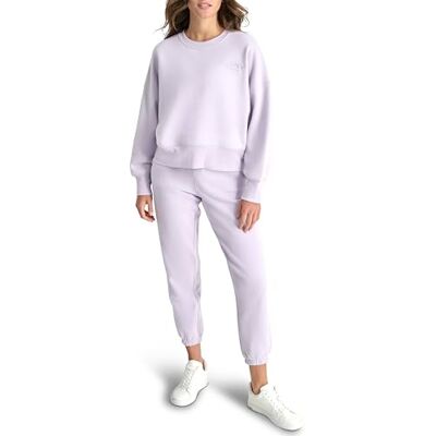 DKNY dam Varsity broderad logotyp rund hals tröja, Orkidé, M DKNY dam Varsity broderad logotyp rund hals tröja, Orkidé, M