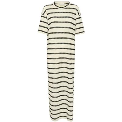 KAFFE dam Women's Maxi Dress Short Sleeves Round Neck Slits Striped Relaxed Fit Klänning KAFFE dam Women's Maxi Dress Short Sleeves Round Neck Slits Striped Relaxed Fit Klänning