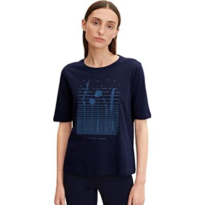 TOM TAILOR Damer T-shirt med tryck 1032735, 30025 Navy Midnight Blue, XXS TOM TAILOR Damer T-shirt med tryck 1032735, 30025 Navy Midnight Blue, XXS