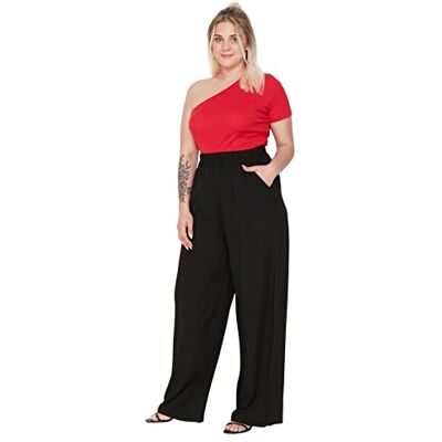Trendyol Dam plusstorlek normal midja breda ben plus size byxor, Svart, 68/More Trendyol Dam plusstorlek normal midja breda ben plus size byxor, Svart, 68/More